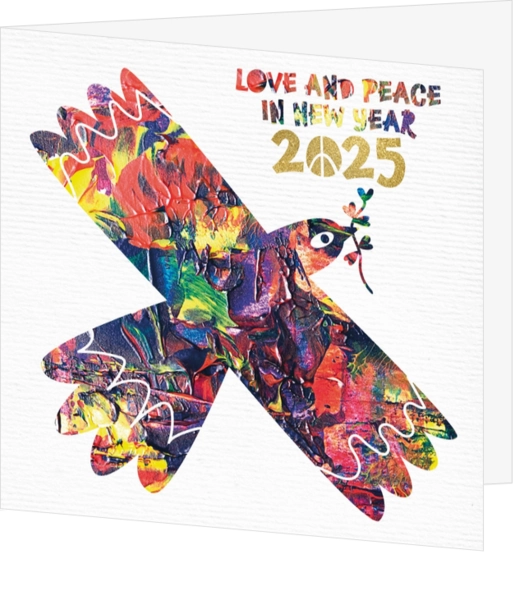 Kerstkaart - Love and peace duif