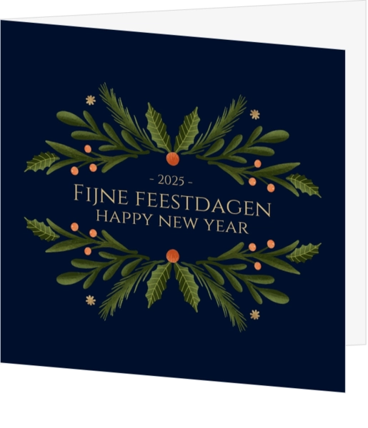 Kerstkaart blauw met kersttakken