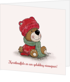 Kerstkaart met schattig teddybeertje en kerstknuffels